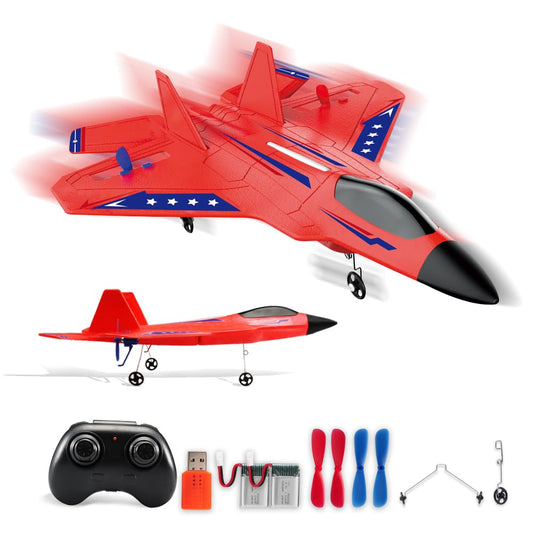 RoofWorld red RC plane F-22 front view shows beginner-friendly stability and easy handling.