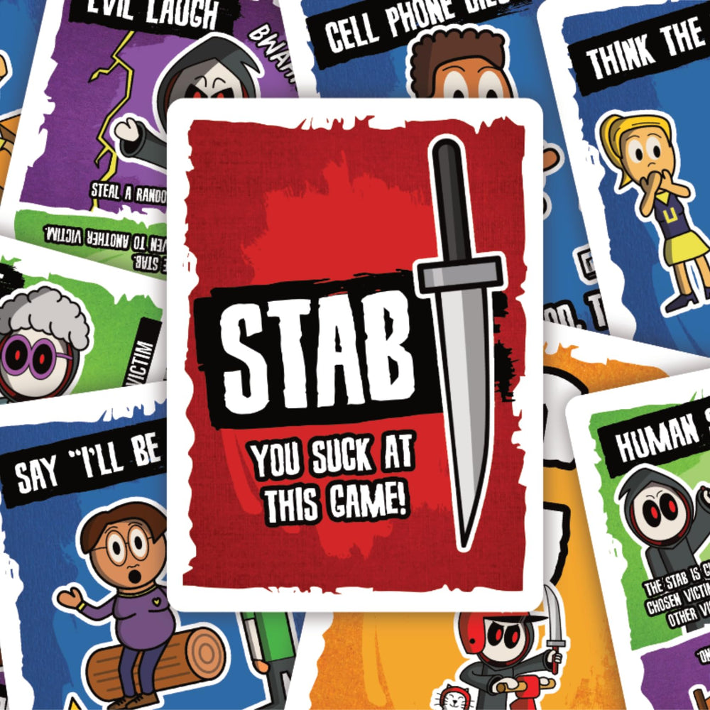 Rookie Mage Games Don't Get Stabbed game box front highlights contents.