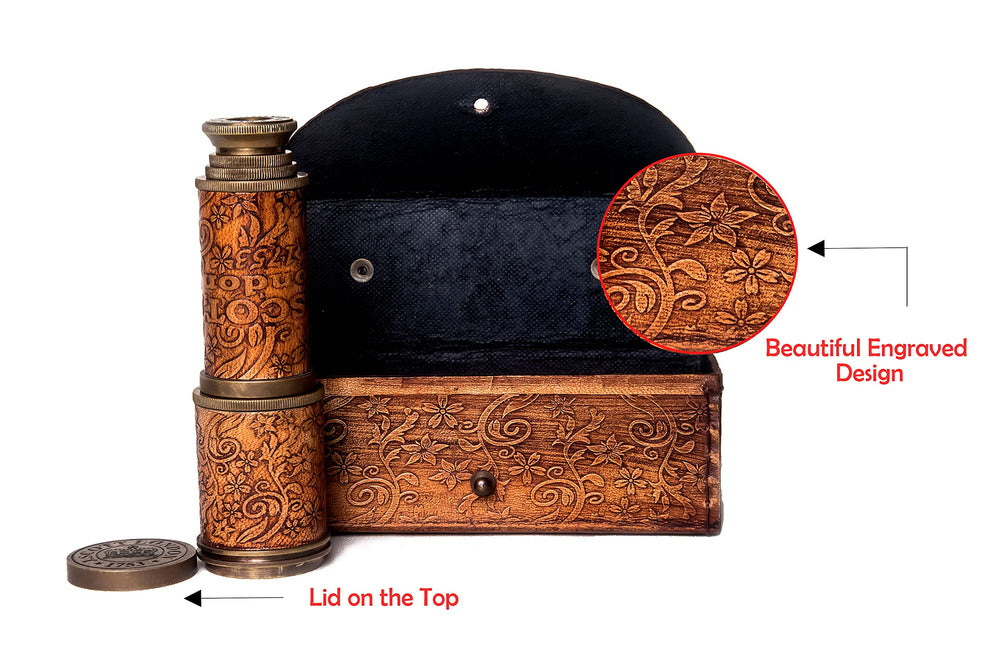 ROORKEE INSTRUMENTS solid brass telescope with leather case highlights premium nautical craftsmanship.