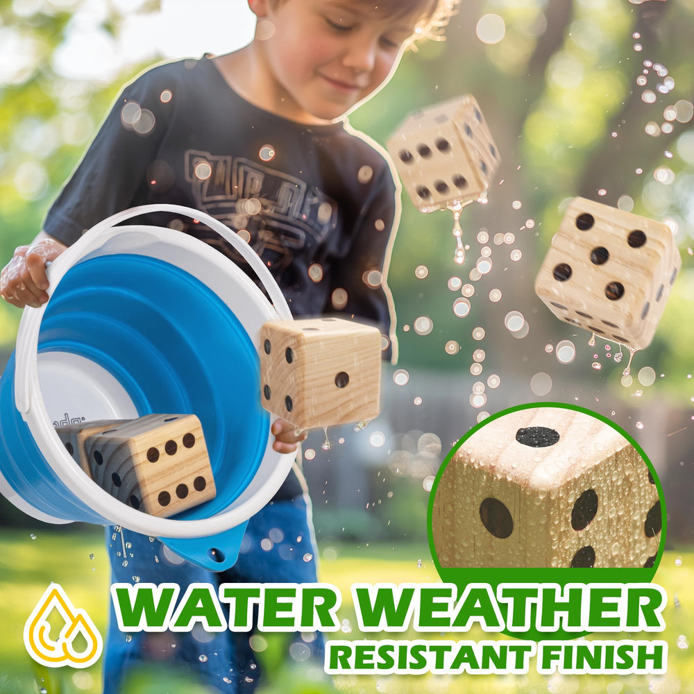 Ropoda weather-resistant finish on wooden dice for outdoor use