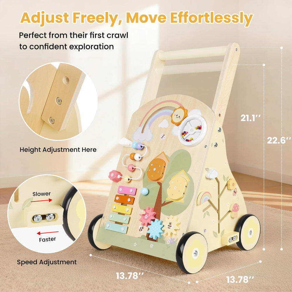 Rosynee push walker speed control block demonstrates safe pace during practice.