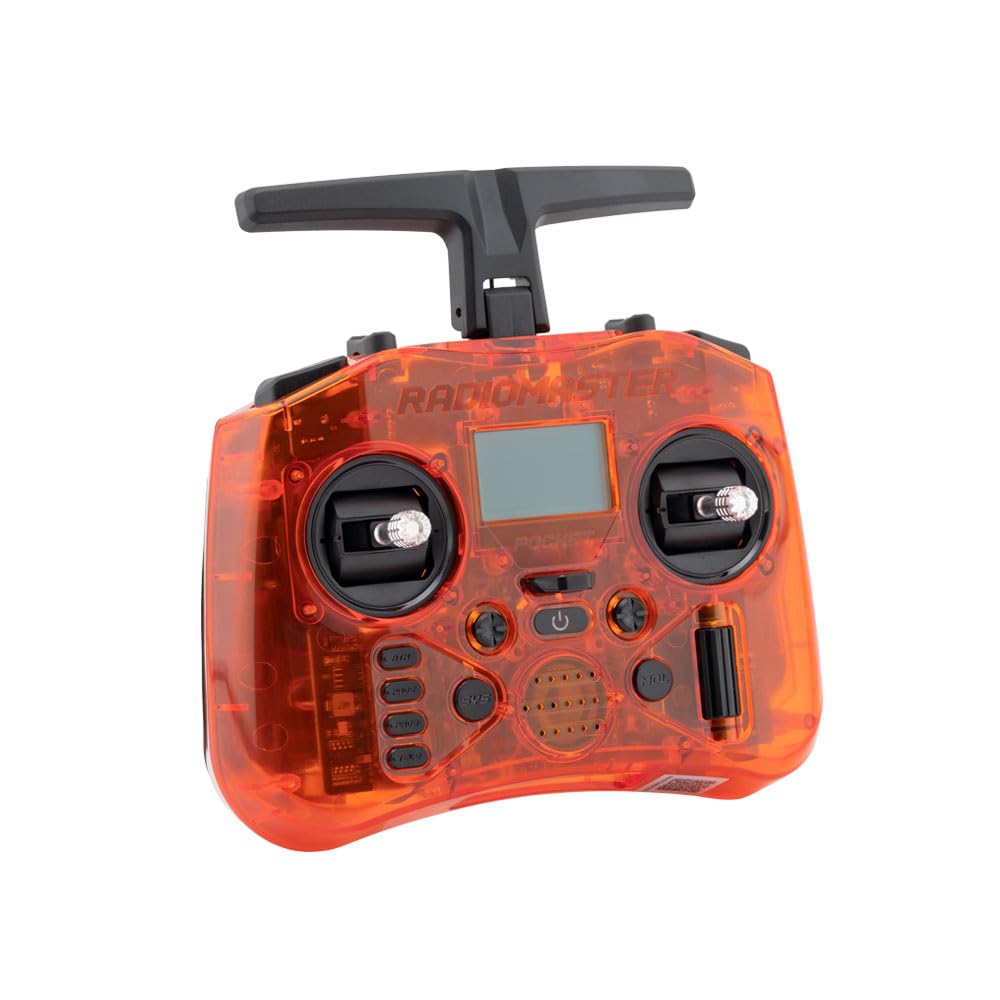 RotorLogic RadioMaster Pocket backlit LCD display for visibility.