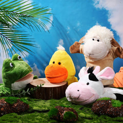 RoundFunny duck puppet smiling supports imaginative play.