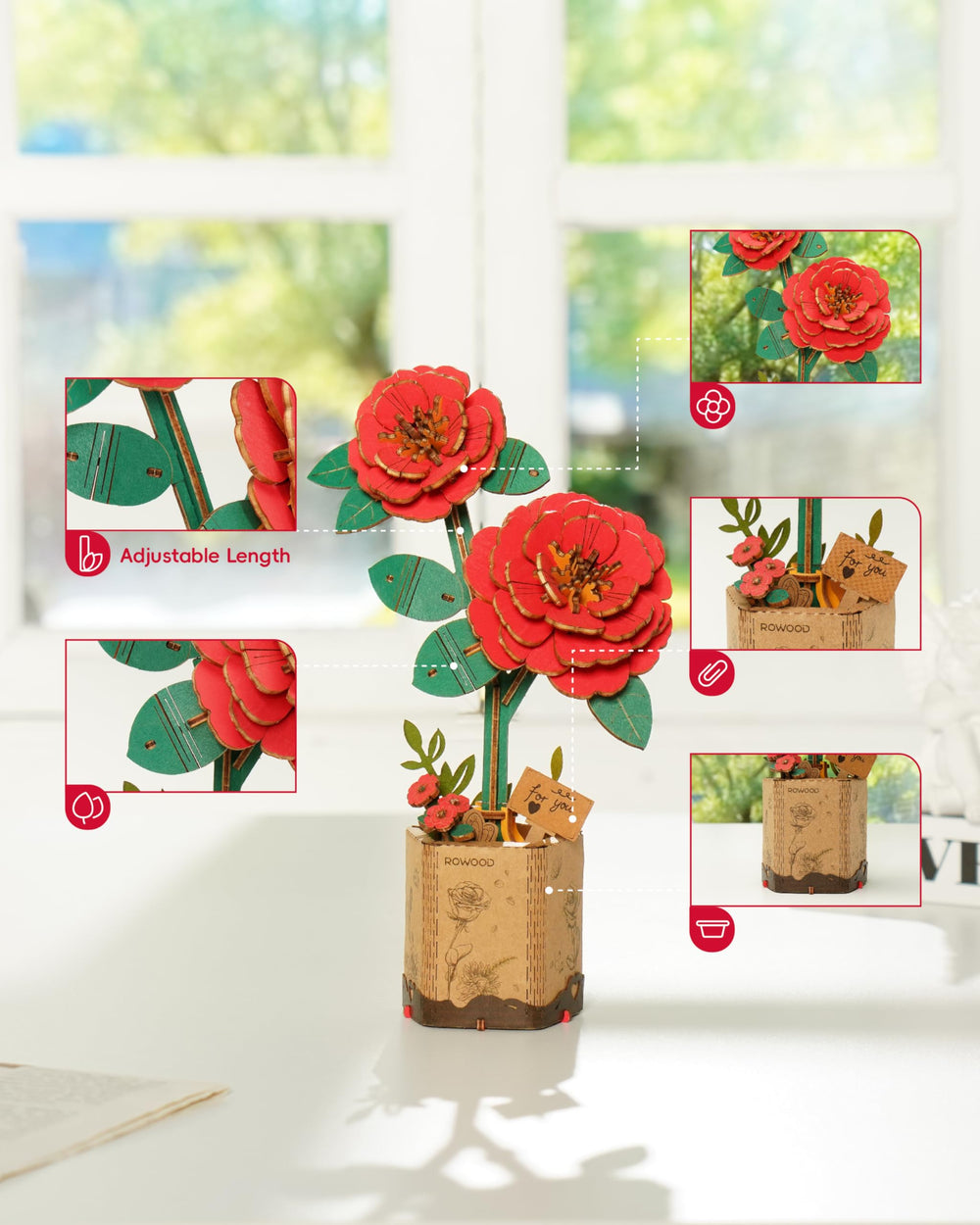 Rowood 3D artificial flower with insect cards adds playful notes