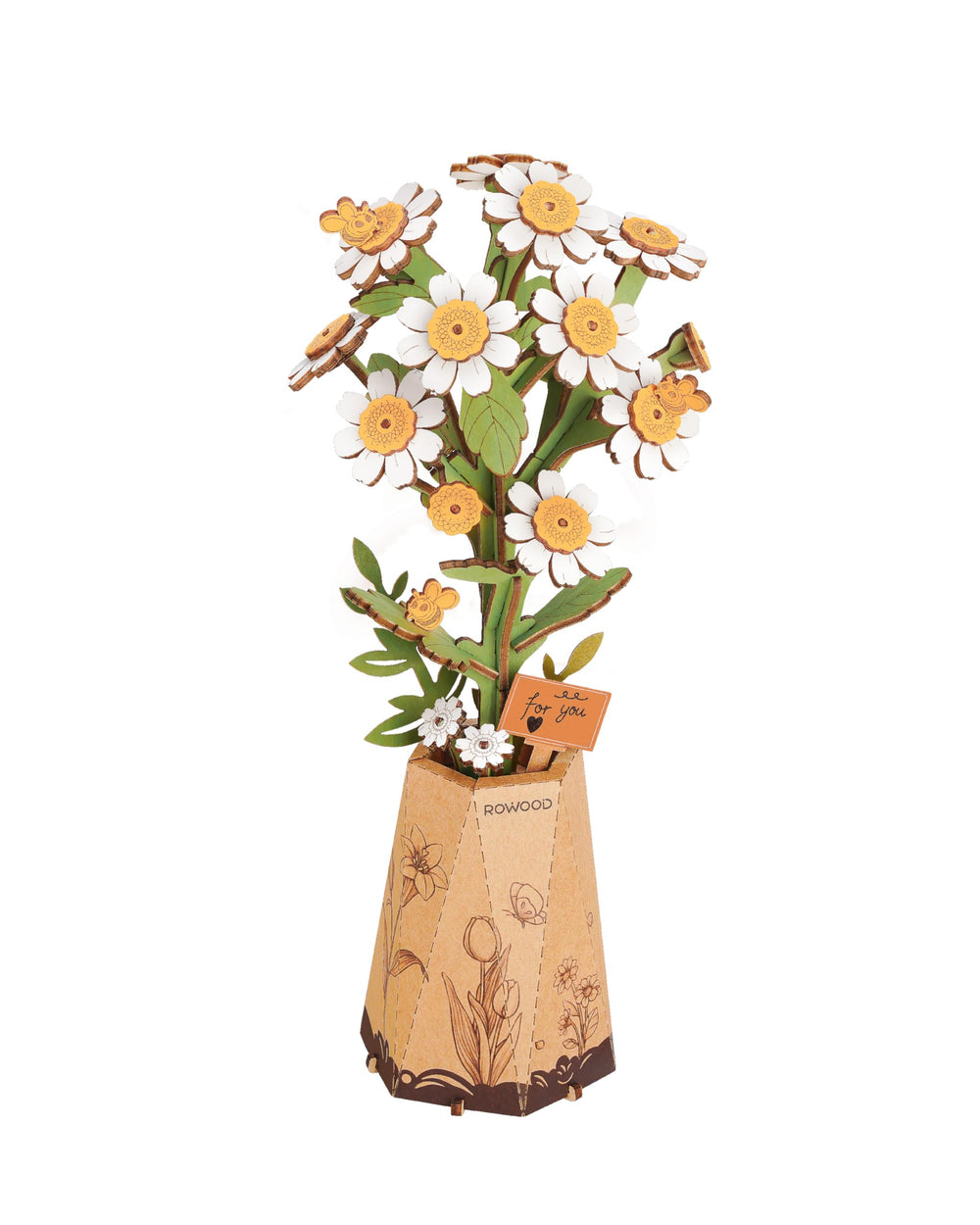 Rowood 3D puzzle flower assembly shows customizable petals and stems