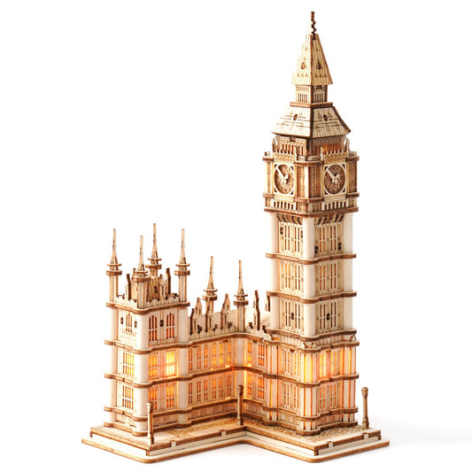 Rowood Big Ben puzzle pieces ready for careful assembly