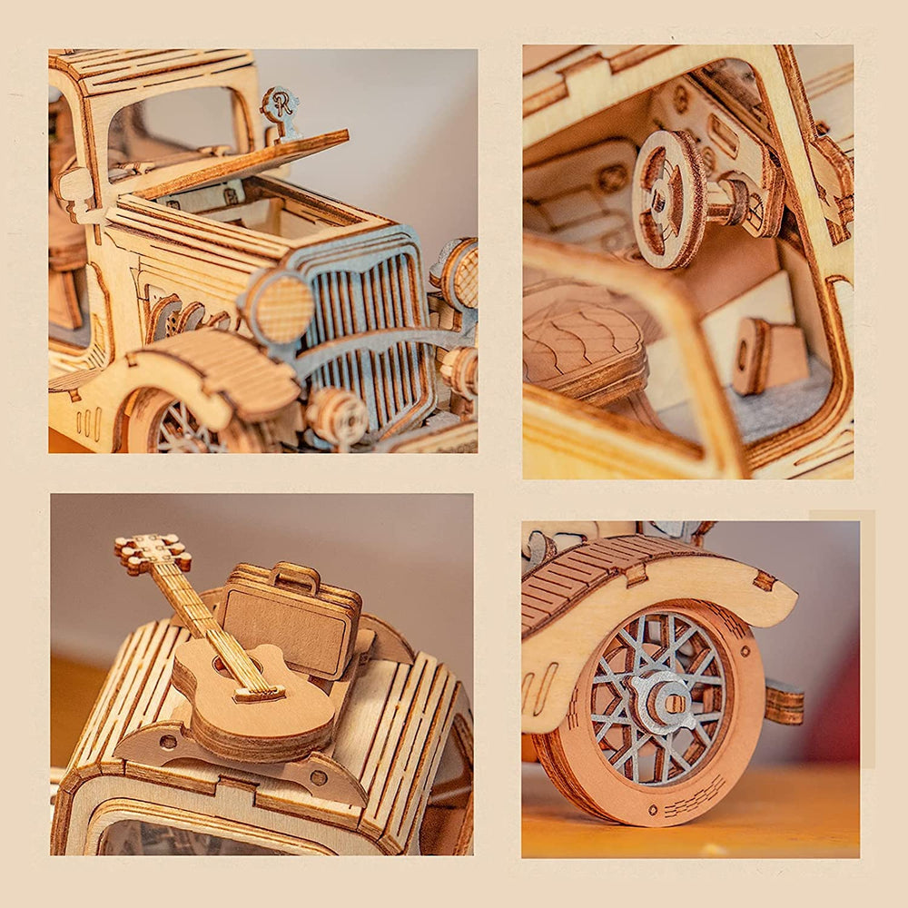 Rowood finished wooden car model serves as a striking home décor piece.