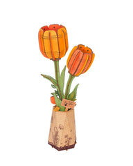 Rowood Orange Tulip Wooden Flower assembly for mindful concentration.