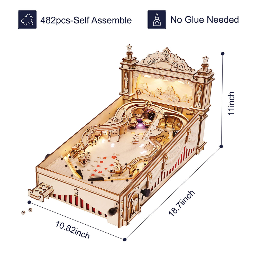 Rowood 3D pinball tracks and tunnels create dynamic play.