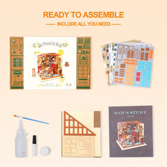 Rowood Sams Study dollhouse gift-ready packaging makes a thoughtful present.