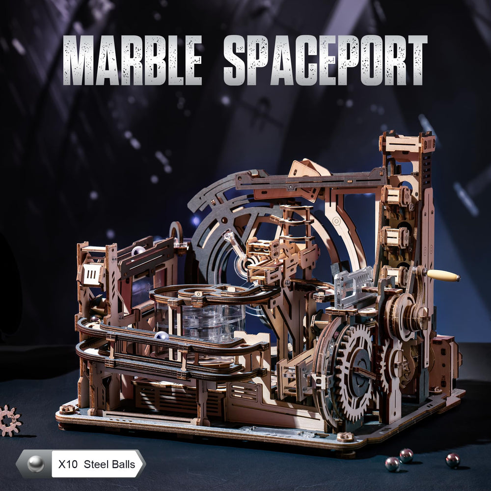 Rowood Spaceport vortex runway accelerates marble mid-air for a thrilling chase