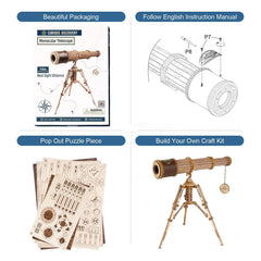 Rowood Telescope 3D Puzzle eyepiece detail invites precise crafting and display.