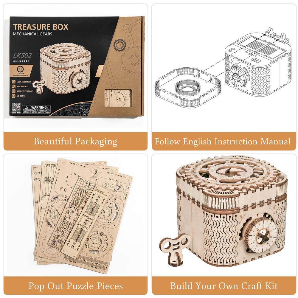 Rowood treasure box opened tray reveals hidden inner compartment for keepsakes