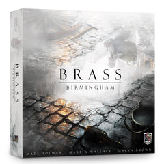 Roxley Games Brass: Birmingham box front shows the industrial era theme suitable for family play and strategy.