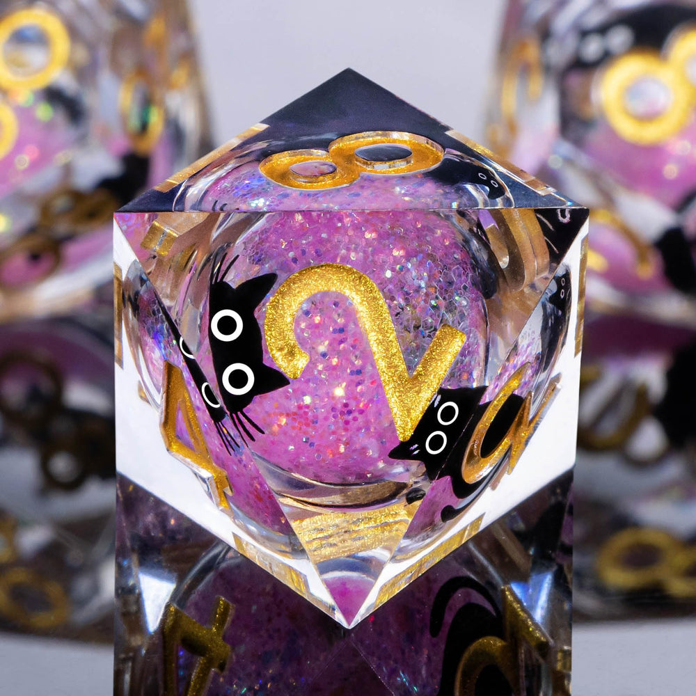 Roycevon pink resin dice set ideal for D&D campaigns and gifting.