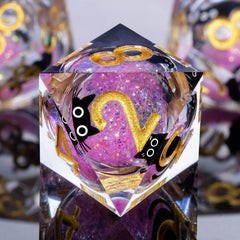 Roycevon pink resin dice set ideal for D&D campaigns and gifting.