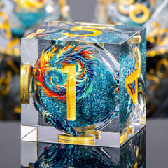 Roycevon dragon-pattern blue D12 dice with clear numerals for quick reads