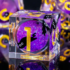 Roycevon D12 cat dice in purple with high-contrast engravings for quick readings