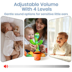 ROYPOUTA rechargeable dancing cactus toy volume-control; easily adjust sound for nap or play.