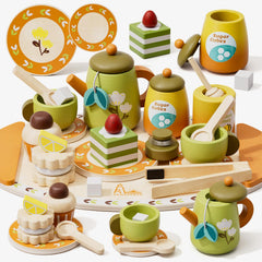 RRIBOUDWAN wooden tea set teapot for imaginative pretend tea parties.