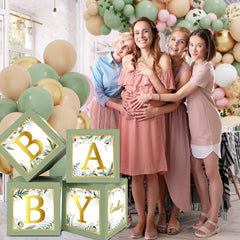 RUBFAC sage green boxes serve as a charming party focal point.