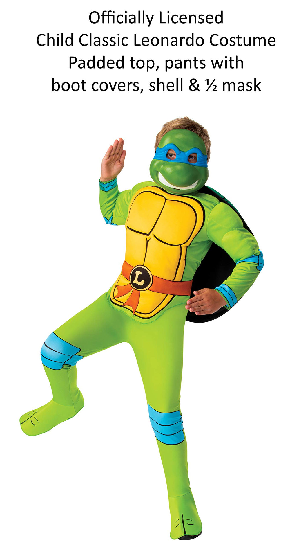 Rubies Leonardo half mask highlights authentic blue bandana for imaginative role-play