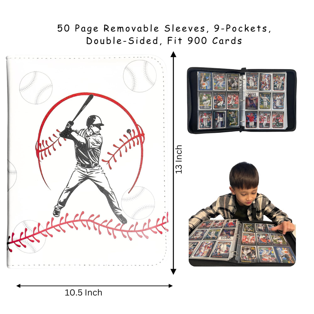 Rucher binder with 50 double-sided pages supports up to 900 trading cards.