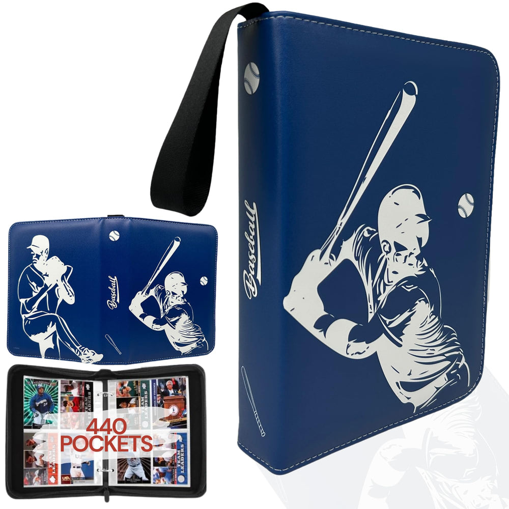 rucher baseball card binder with cover art showing player illustrations for display