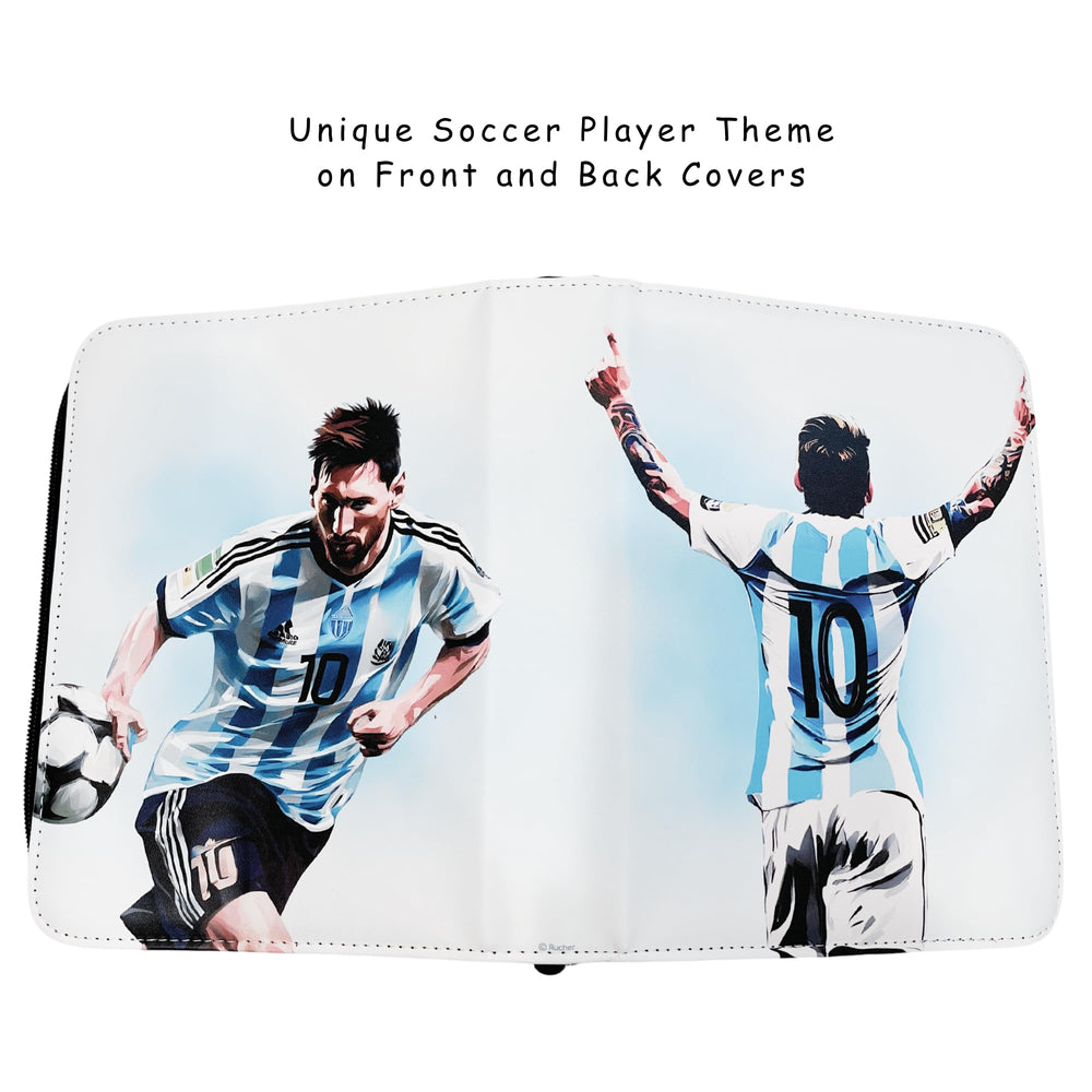 Rucher three-ring binder with zipper closure secures your collection.