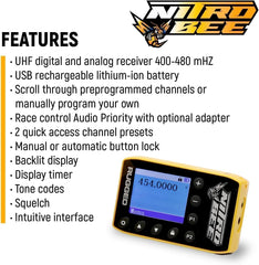 Rugged Radios Nitro Bee close-up of backlit display with legible readings.