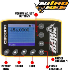 Rugged Radios Nitro Bee stereo earbuds included for clear amplified audio.
