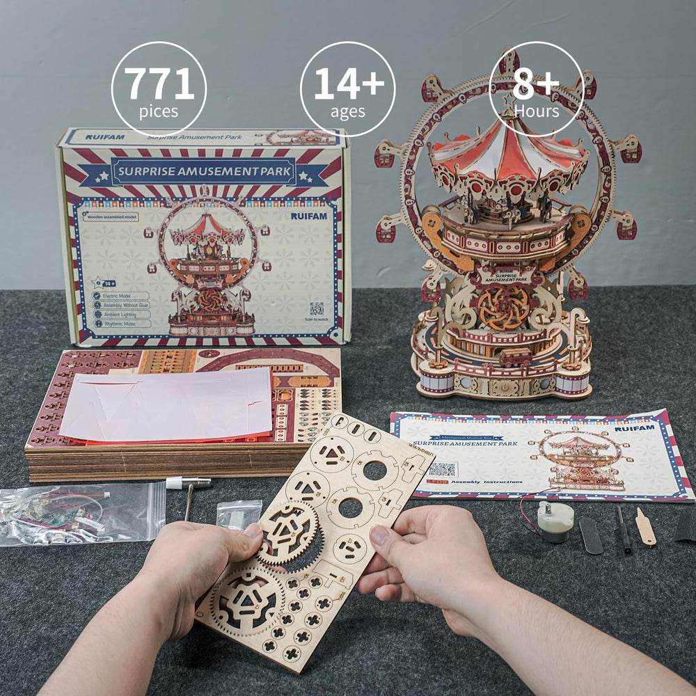 RUIFAM wooden puzzle laser-cut parts show precision craftsmanship.