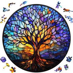 Ruikiyart Tree of Life puzzle wooden assembly, vibrant mosaic ideal for home decor.