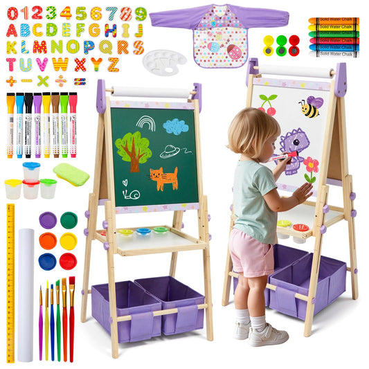 Rundad 3-in-1 kids easel dual sides with whiteboard and chalkboard for versatile art sessions