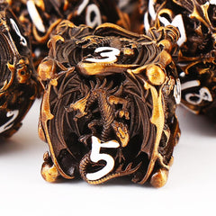 RUNDIAN metal DND dice close-up on a d20 highlighting premium finish for tabletop play