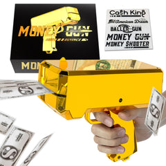 RUVINCE Money Gun with gold body for cinematic rain effects at parties.