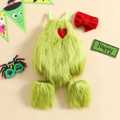 RWYBEIW green furry suspenders pants add cute holiday flair and warmth