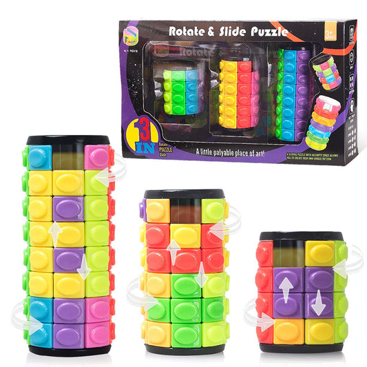 R.Y.TOYS 4-layer rotate-and-slide cube puzzle in bright colors for cognitive challenge.