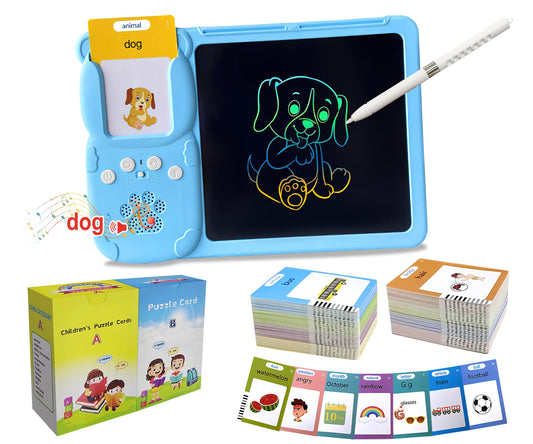 Rylai Toddler Talking Flash Cards showing interactive words and drawings for early literacy