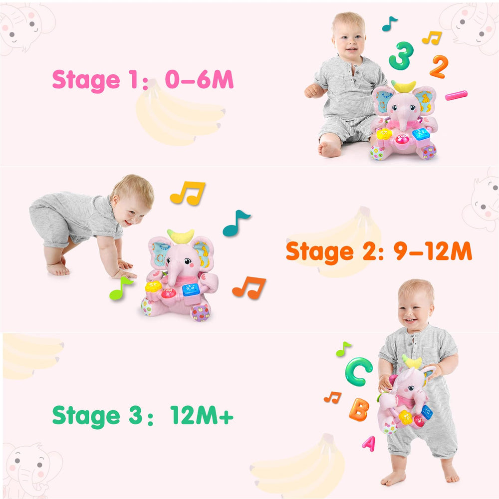 Ryotagift elephant toy pink soft plush safe for ages 0-18 months.