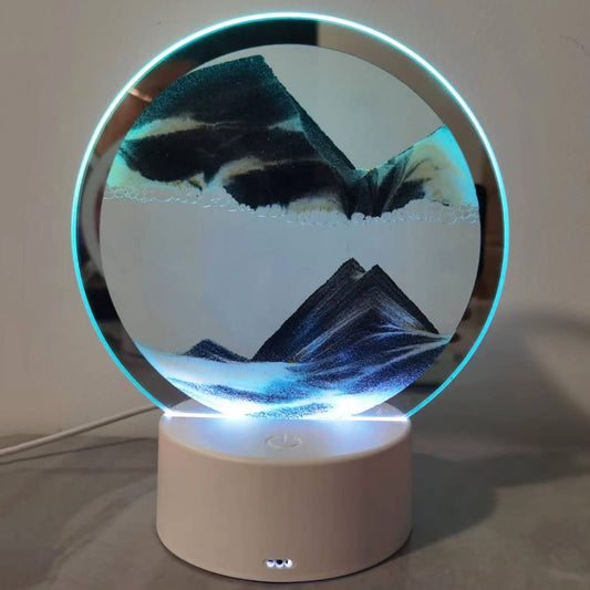 Rysnwsu moving sand art round glass with deep-sea landscape, calming desk centerpiece.