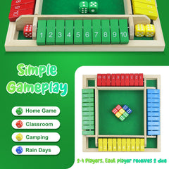 Rytopt Shut The Box wooden board open for group play and math practice.