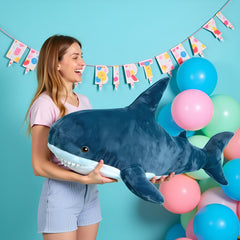 Ryttir giant shark plush embroidered eyes for durable, safe play.