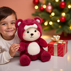 Ryttir teddy bear plush berry-red fur adds warm, inviting charm.