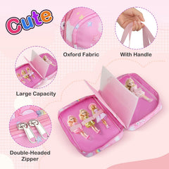 RZYLKA interior fits six dolls with pockets for tiny accessories.