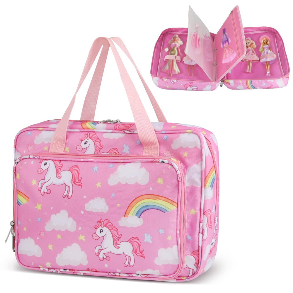 RZYLKA doll carrying case in pink front view for easy on-the-go organization.