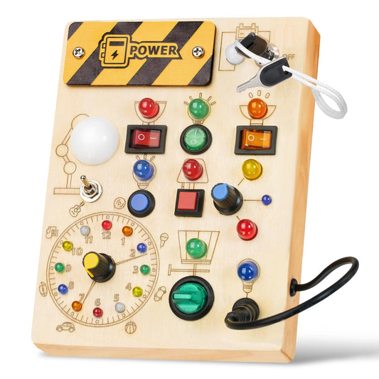 Sabdrau Montessori Busy Board with LED switch for engaging sensory play