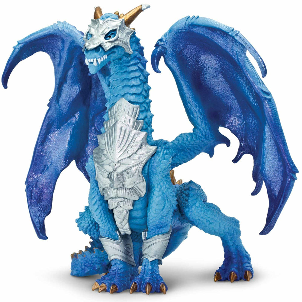 Safari Ltd Guardian Dragon figurine front view highlighting regal blue finish for imaginative play