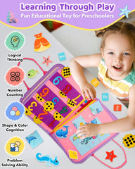 SaFeli Busy Board is travel-friendly with a zip pocket for on-the-go quiet learning.