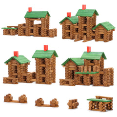 SainSmart Jr. 665pc wooden log cabin pieces for creative building and open-ended play.